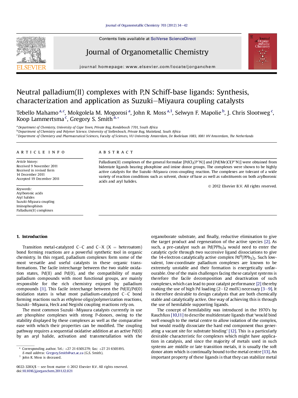 Neutral palladium(II) complexes with P,N Schiff-base ligands: Synthesis, characterization and application as Suzuki–Miyaura coupling catalysts