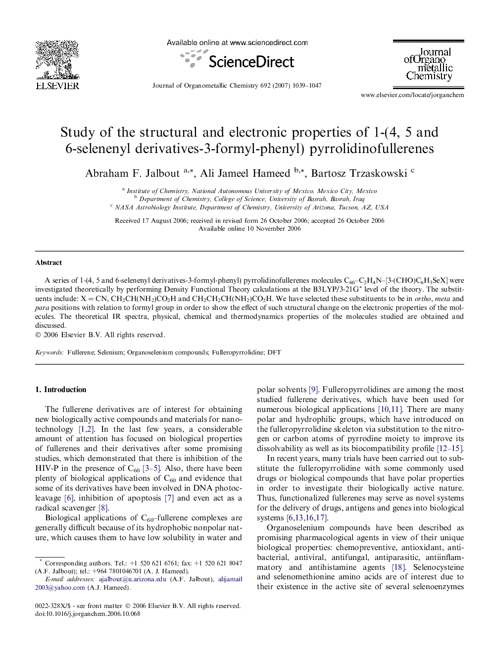 Study of the structural and electronic properties of 1-(4, 5 and 6-selenenyl derivatives-3-formyl-phenyl) pyrrolidinofullerenes