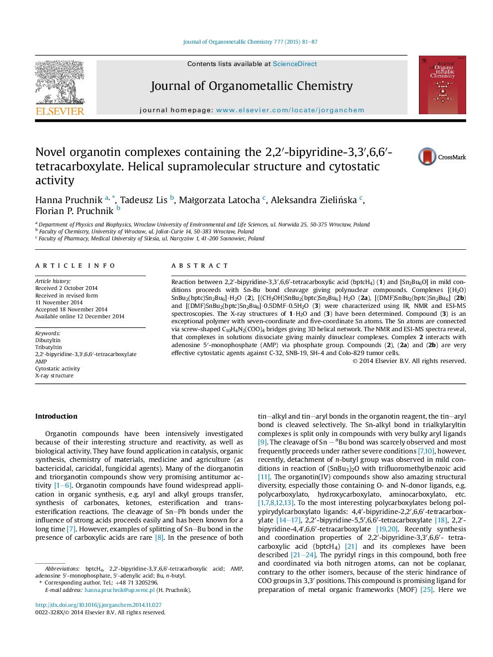 Novel organotin complexes containing the 2,2′-bipyridine-3,3′,6,6′-tetracarboxylate. Helical supramolecular structure and cytostatic activity