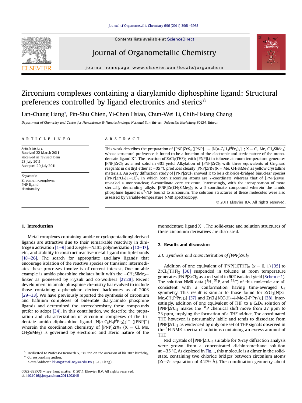 Zirconium complexes containing a diarylamido diphosphine ligand: Structural preferences controlled by ligand electronics and sterics 