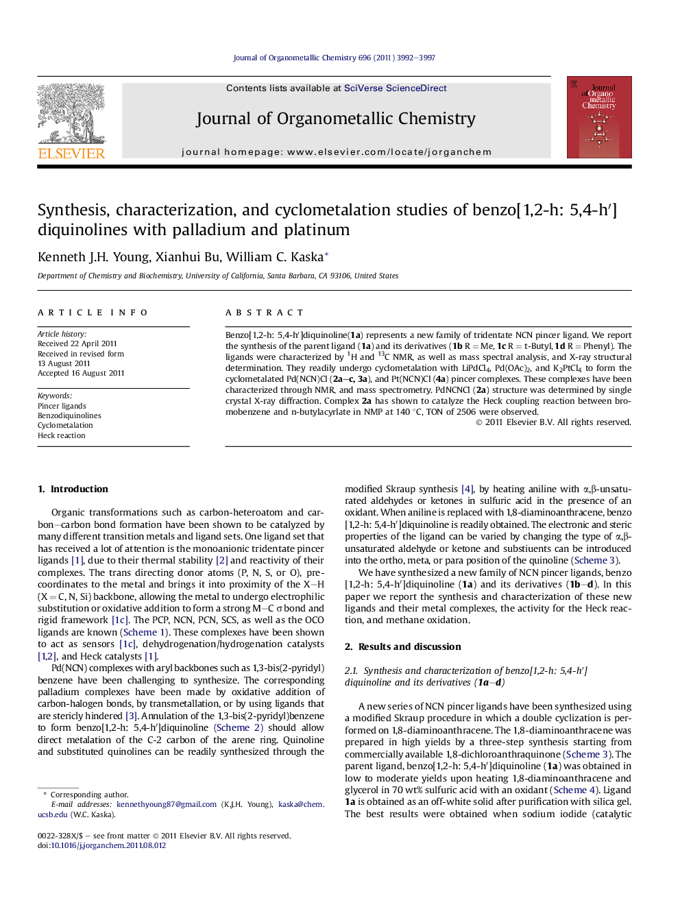 Synthesis, characterization, and cyclometalation studies of benzo[1,2-h: 5,4-h′]diquinolines with palladium and platinum