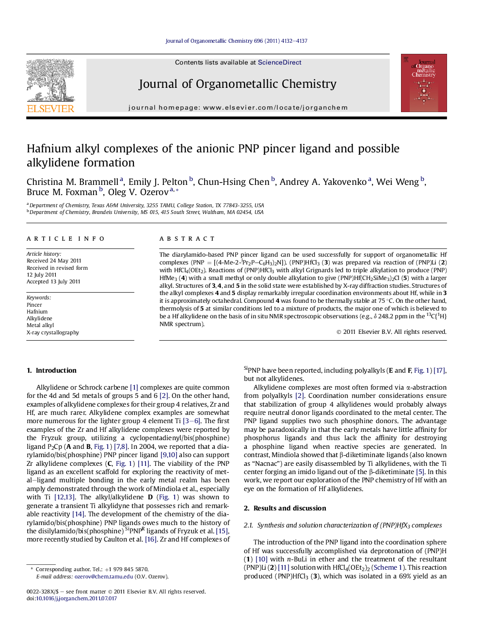 Hafnium alkyl complexes of the anionic PNP pincer ligand and possible alkylidene formation