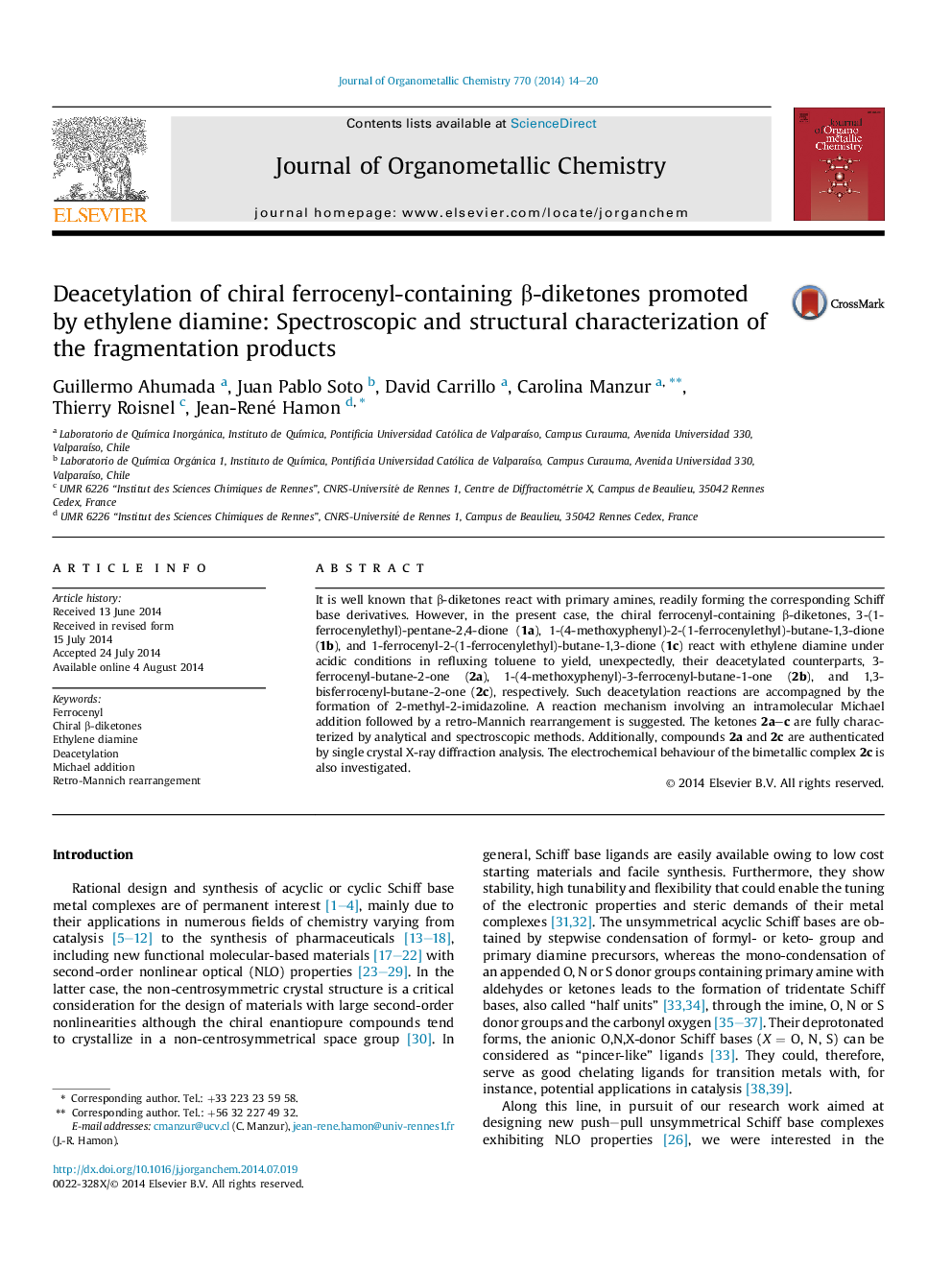 Deacetylation of chiral ferrocenyl-containing β-diketones promoted by ethylene diamine: Spectroscopic and structural characterization of the fragmentation products