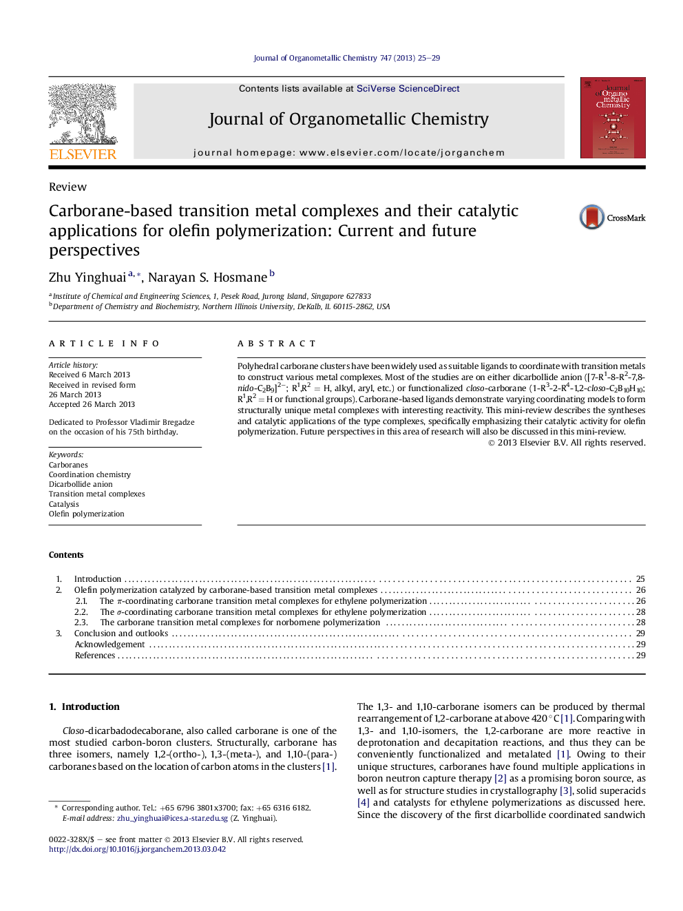 Carborane-based transition metal complexes and their catalytic applications for olefin polymerization: Current and future perspectives