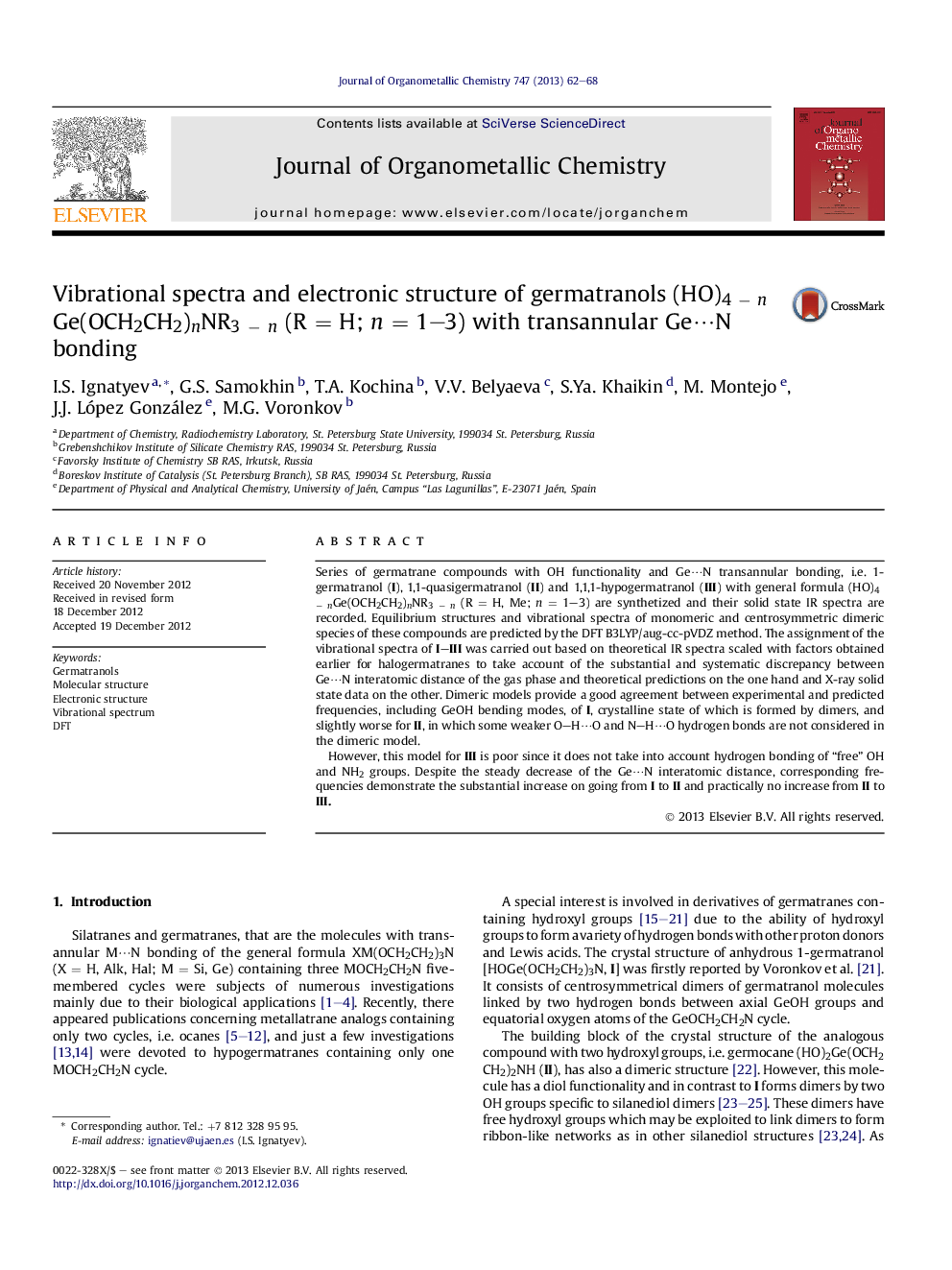 Vibrational spectra and electronic structure of germatranols (HO)4 − n Ge(OCH2CH2)nNR3 − n (R = H; n = 1–3) with transannular Ge⋯N bonding