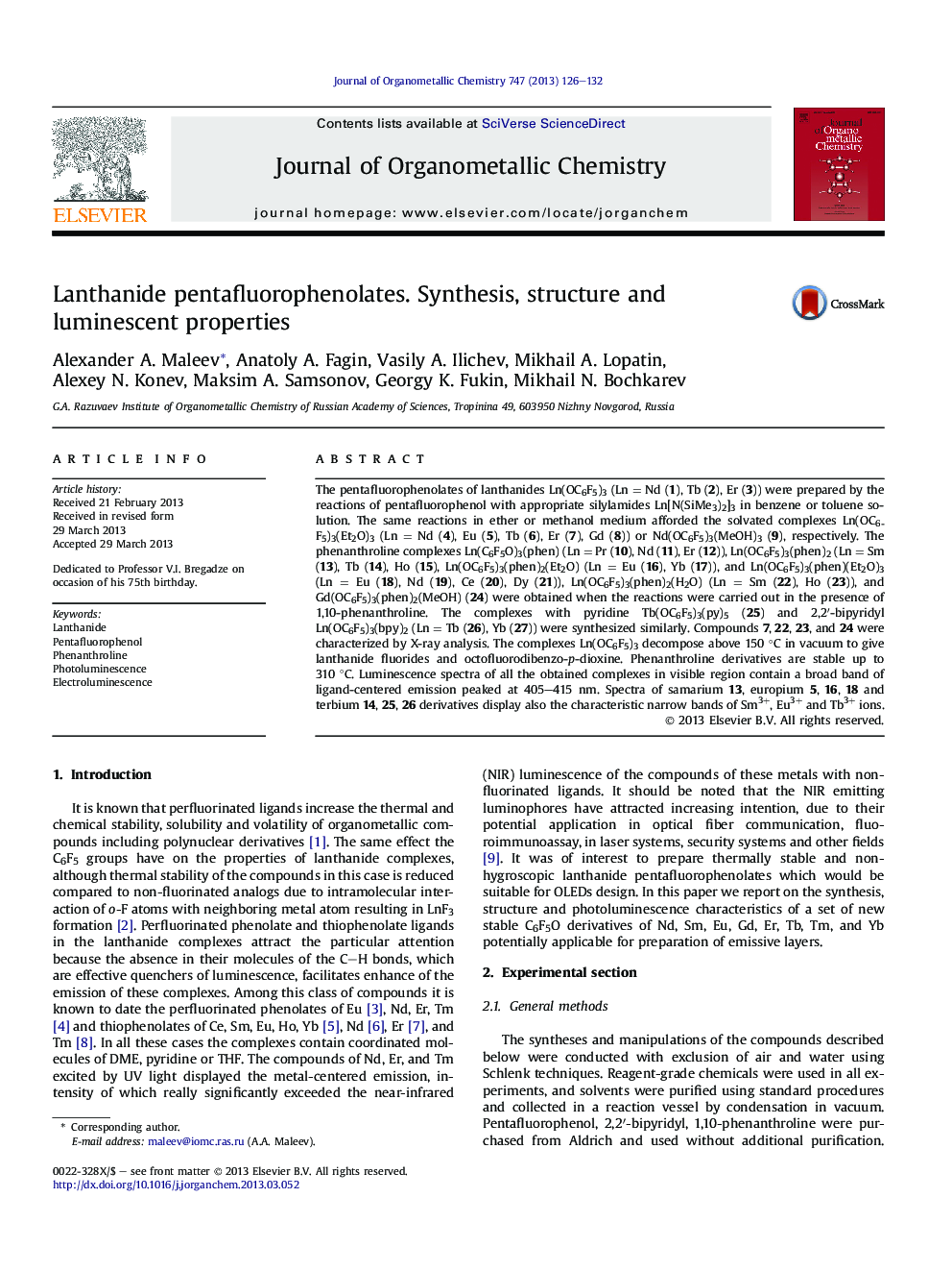 Lanthanide pentafluorophenolates. Synthesis, structure and luminescent properties