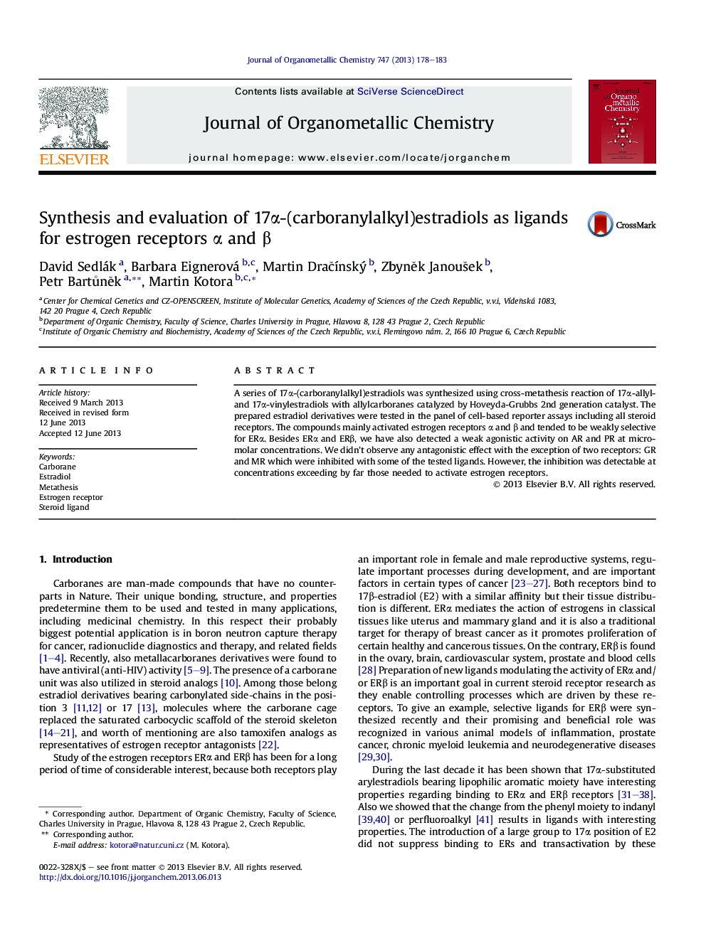 Synthesis and evaluation of 17α-(carboranylalkyl)estradiols as ligands for estrogen receptors α and β