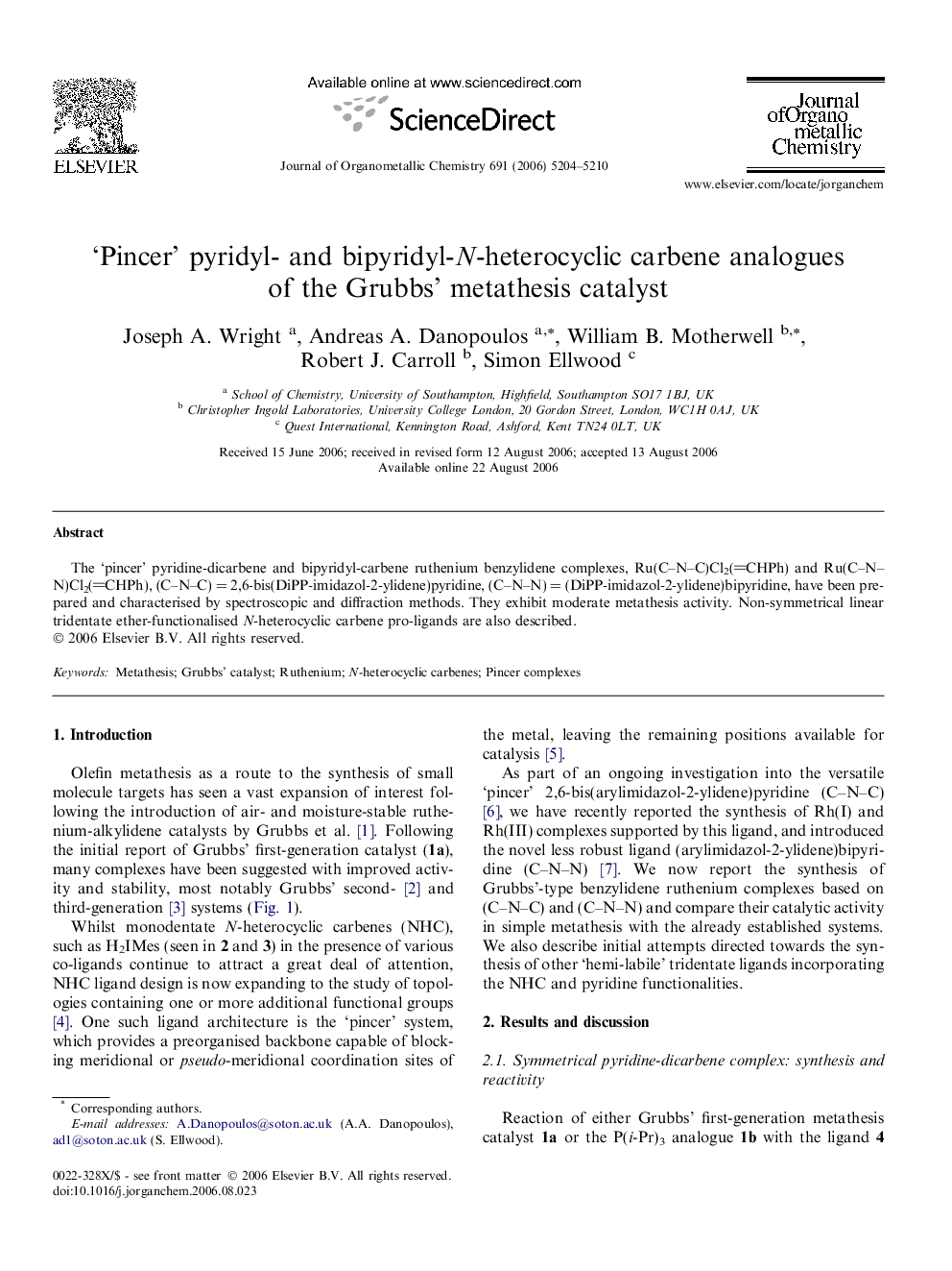 ‘Pincer’ pyridyl- and bipyridyl-N-heterocyclic carbene analogues of the Grubbs’ metathesis catalyst