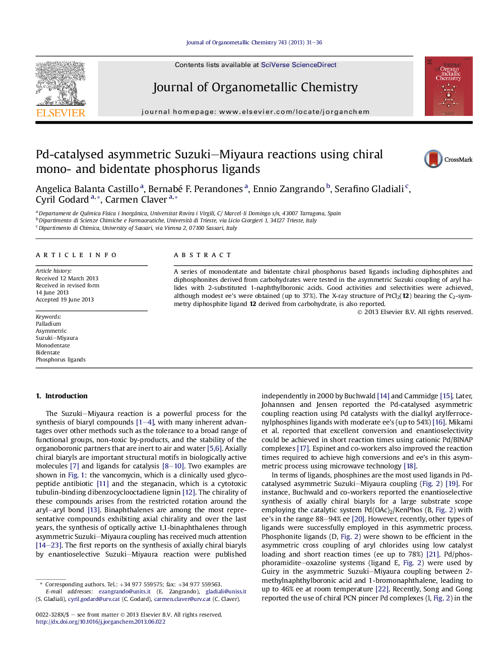 Pd-catalysed asymmetric Suzuki–Miyaura reactions using chiral mono- and bidentate phosphorus ligands