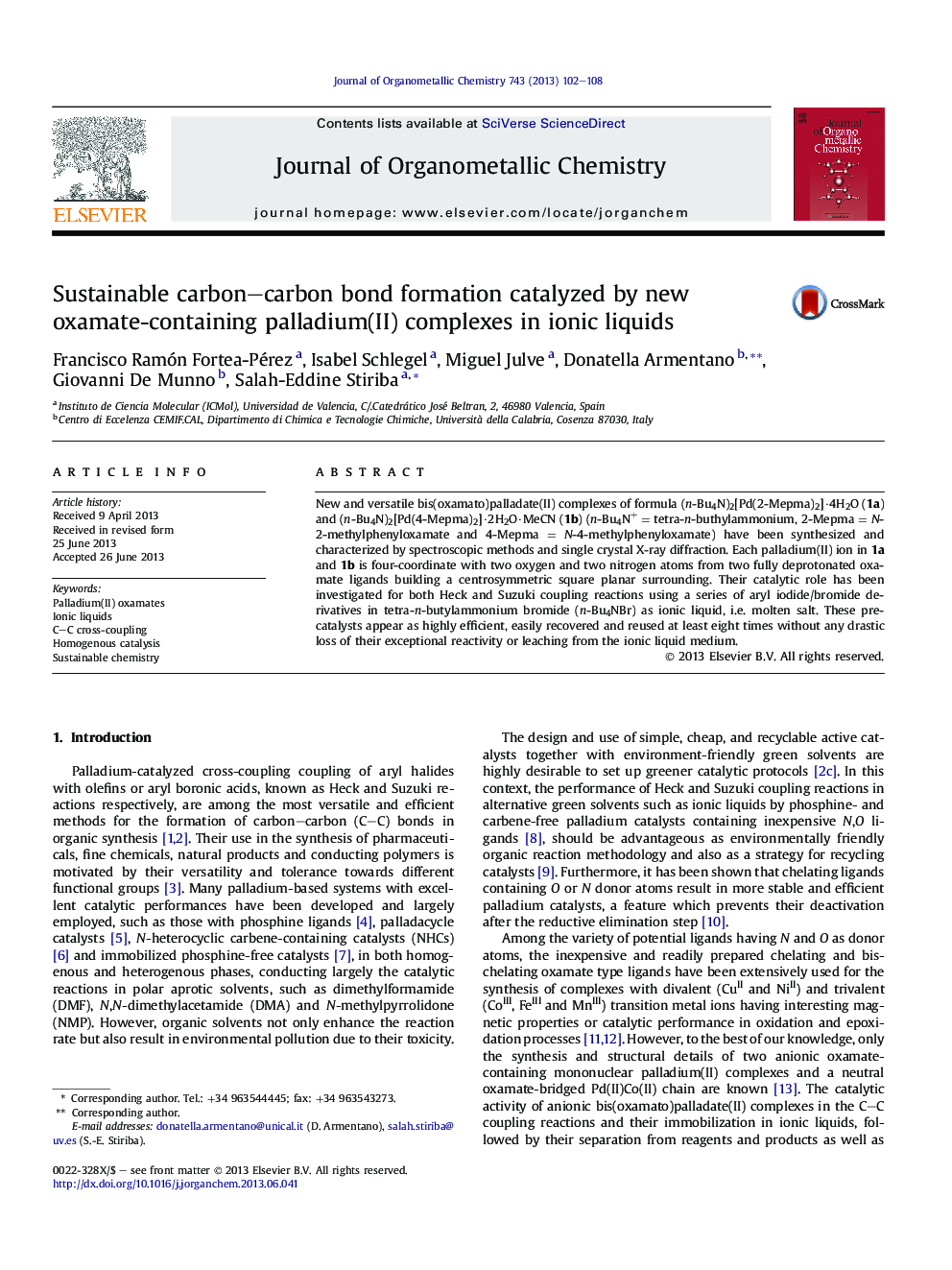 Sustainable carbon–carbon bond formation catalyzed by new oxamate-containing palladium(II) complexes in ionic liquids