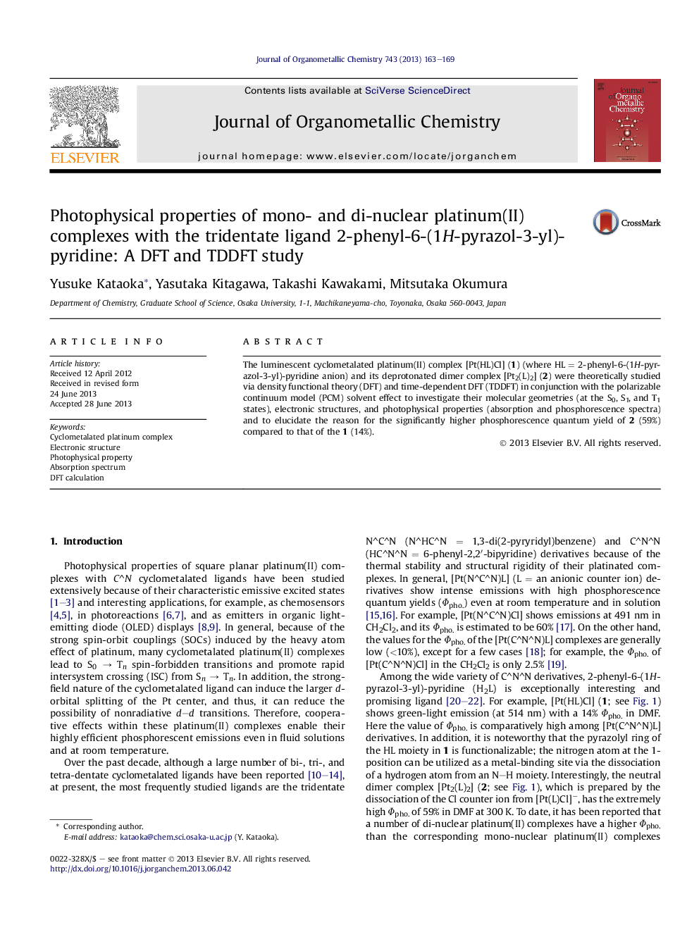 Photophysical properties of mono- and di-nuclear platinum(II) complexes with the tridentate ligand 2-phenyl-6-(1H-pyrazol-3-yl)-pyridine: A DFT and TDDFT study