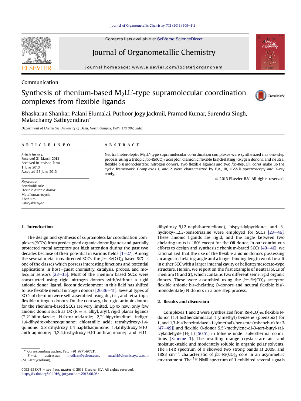 Synthesis of rhenium-based M2LL′-type supramolecular coordination complexes from flexible ligands