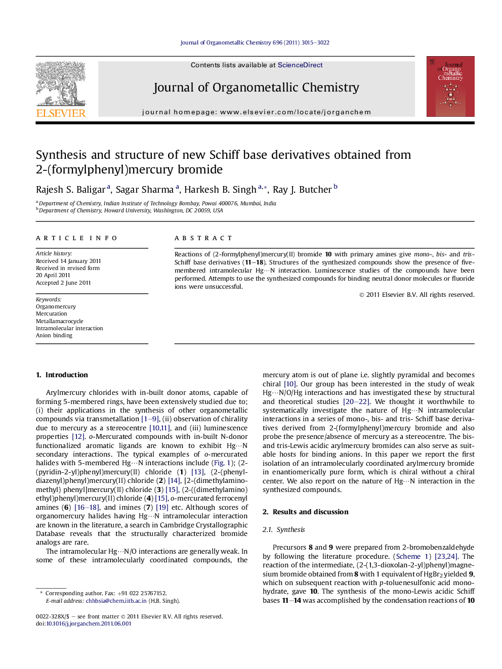 Synthesis and structure of new Schiff base derivatives obtained from 2-(formylphenyl)mercury bromide