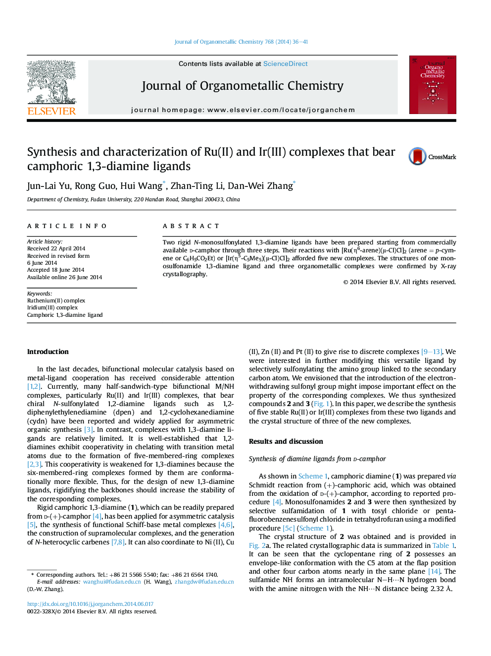 Synthesis and characterization of Ru(II) and Ir(III) complexes that bear camphoric 1,3-diamine ligands