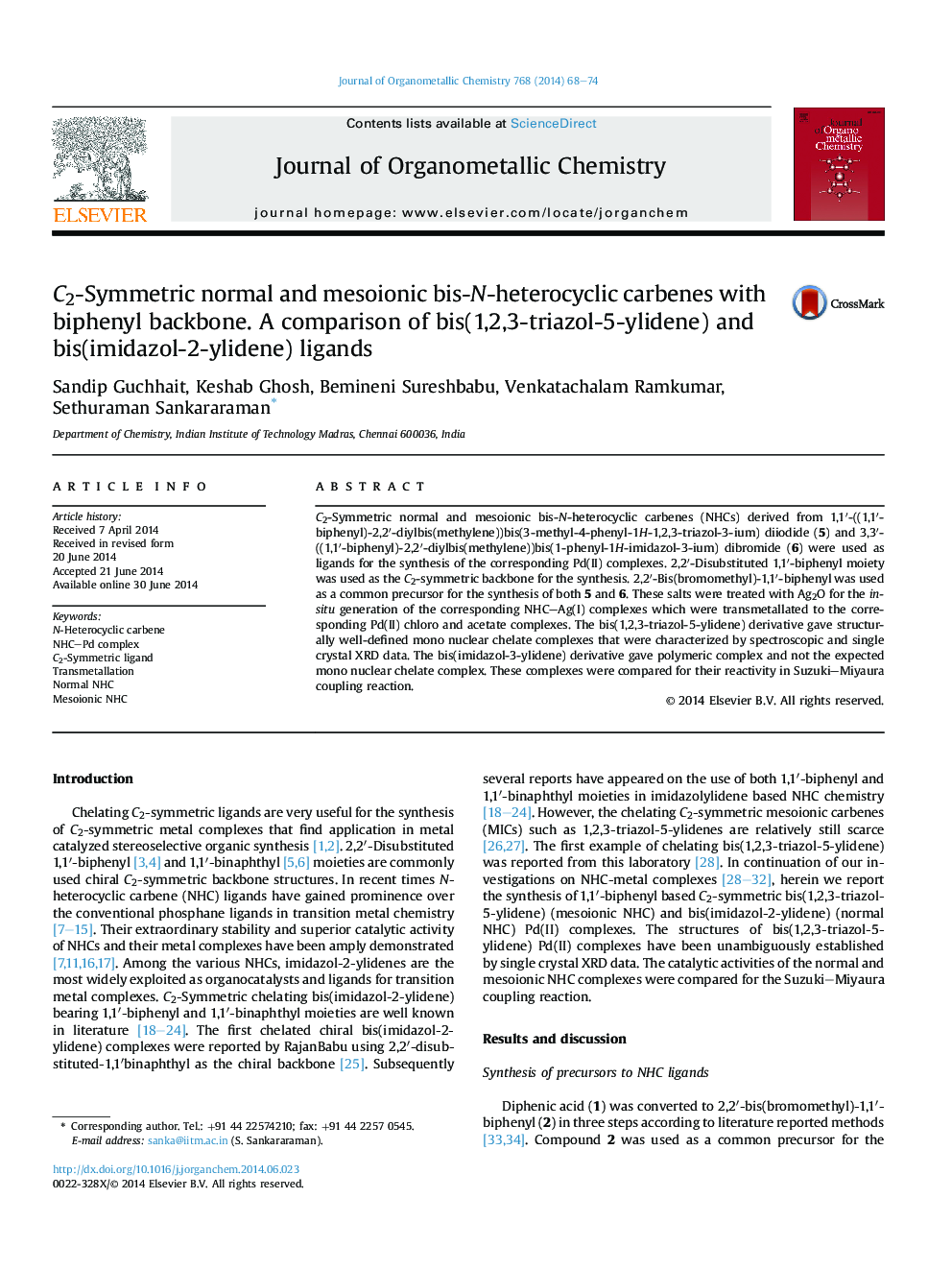 عکس صفحه اول مقاله: C2-Symmetric normal and mesoionic bis-N-heterocyclic carbenes with biphenyl backbone. A comparison of bis(1,2,3-triazol-5-ylidene) and bis(imidazol-2-ylidene) ligands C2-Symmetric normal and mesoionic bis-N-heterocyclic carbenes with biphenyl backbone. A comparison of bis(1,2,3-triazol-5-ylidene) and bis(imidazol-2-ylidene) ligands