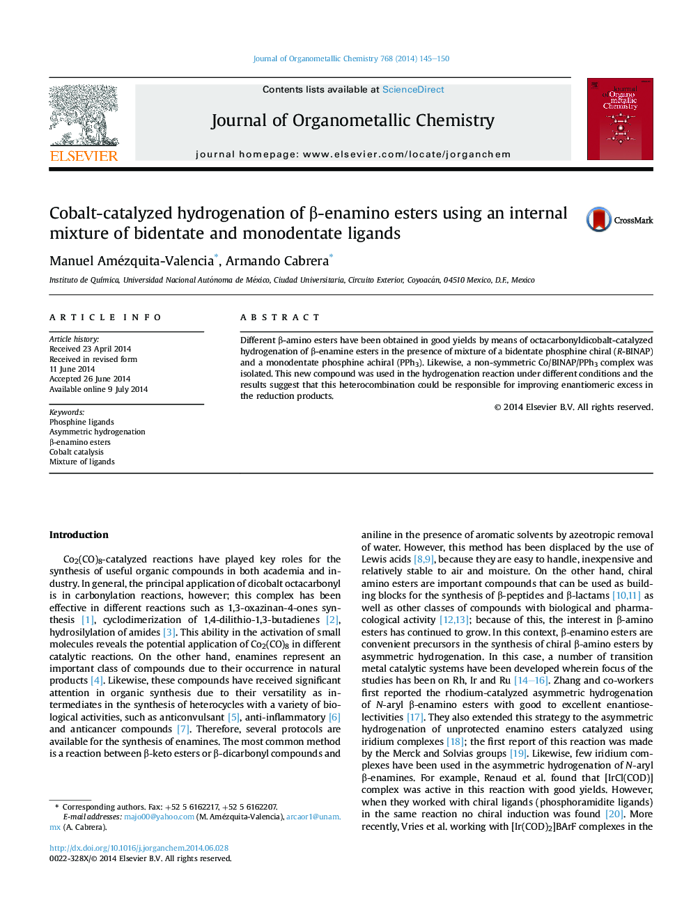 Cobalt-catalyzed hydrogenation of β-enamino esters using an internal mixture of bidentate and monodentate ligands