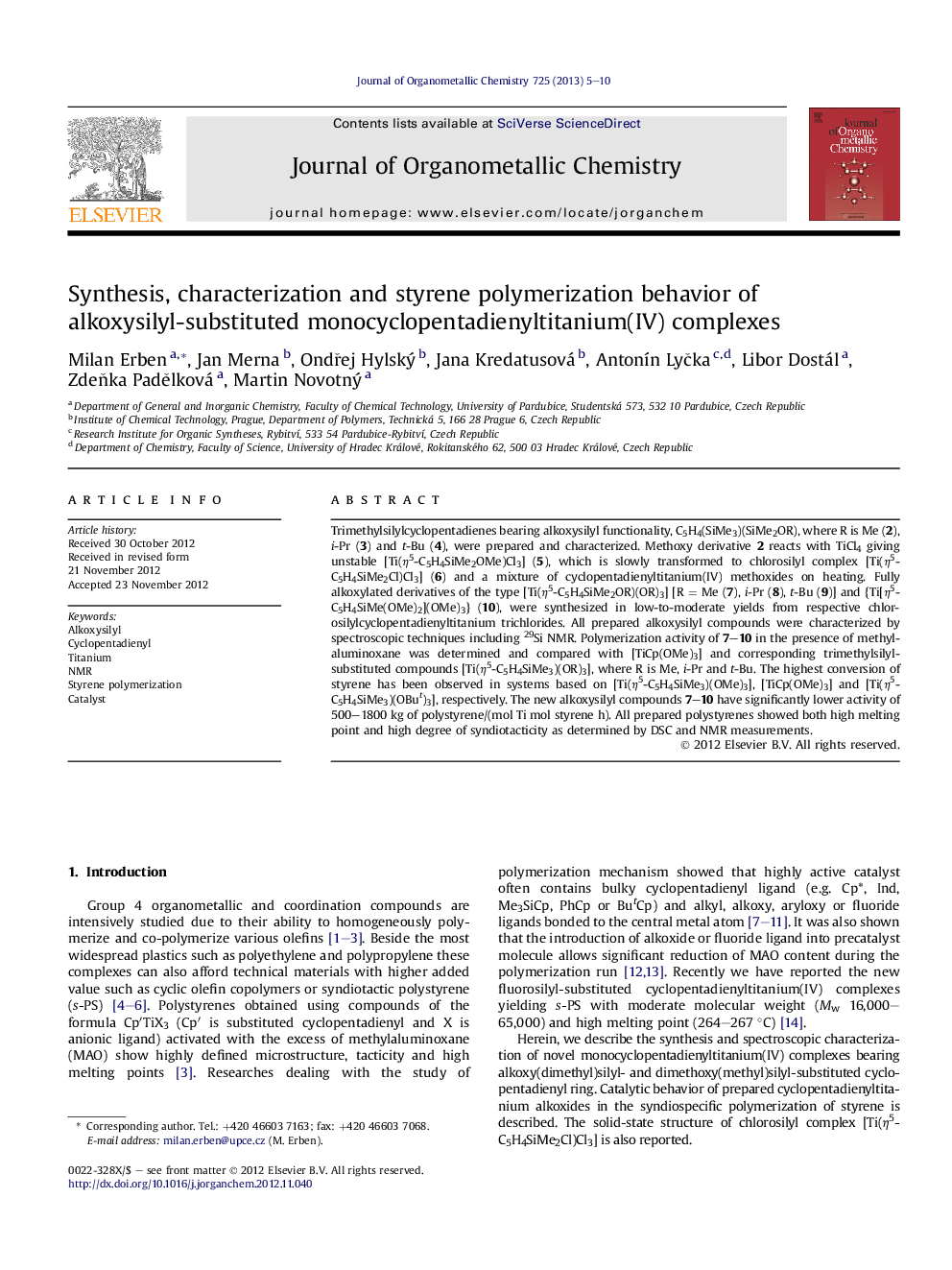 Synthesis, characterization and styrene polymerization behavior of alkoxysilyl-substituted monocyclopentadienyltitanium(IV) complexes