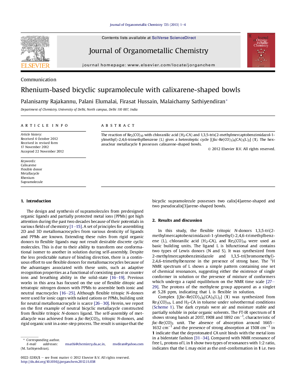 عکس صفحه اول مقاله: Rhenium-based bicyclic supramolecule with calixarene-shaped bowls Rhenium-based bicyclic supramolecule with calixarene-shaped bowls