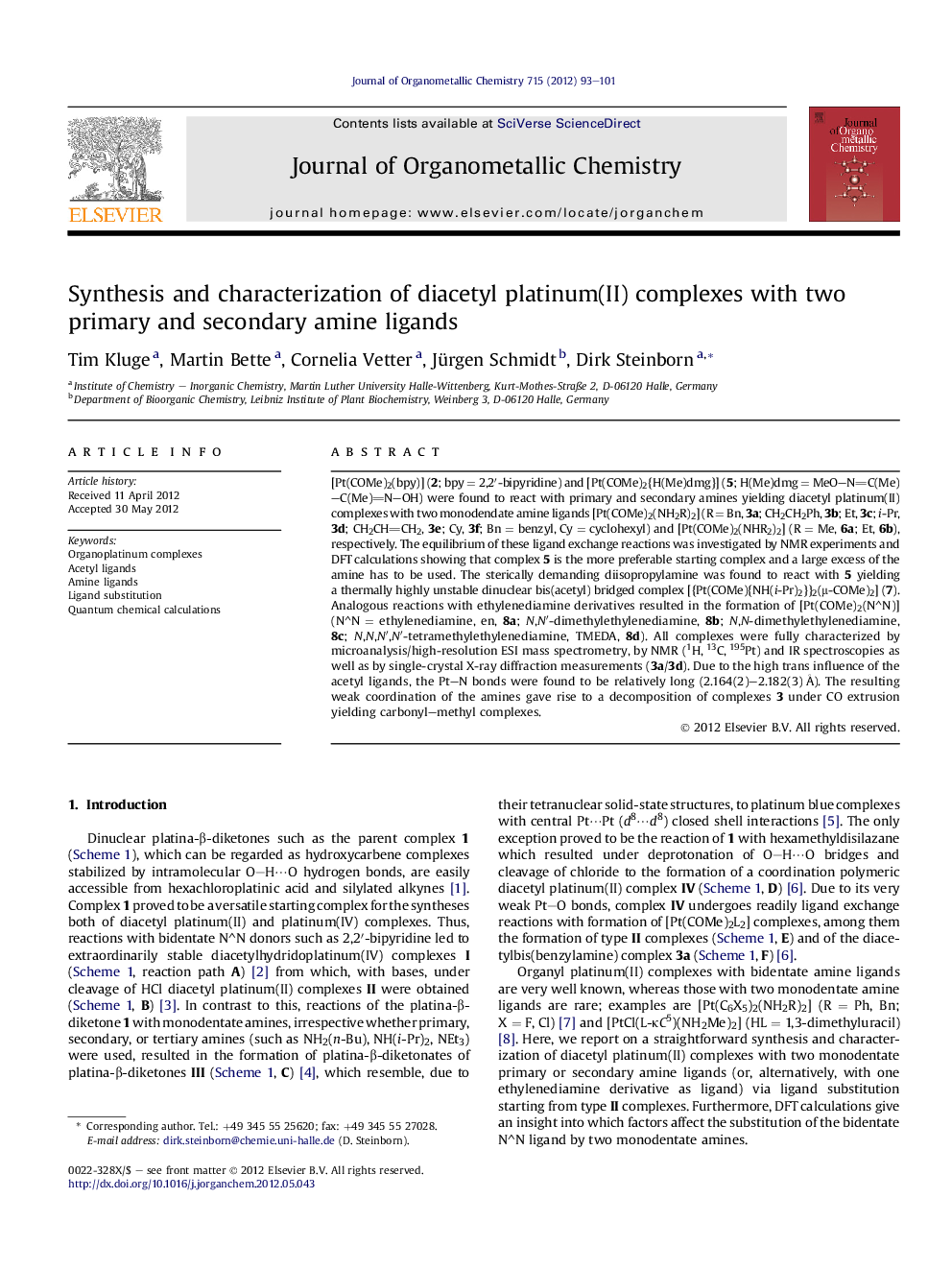 Synthesis and characterization of diacetyl platinum(II) complexes with two primary and secondary amine ligands