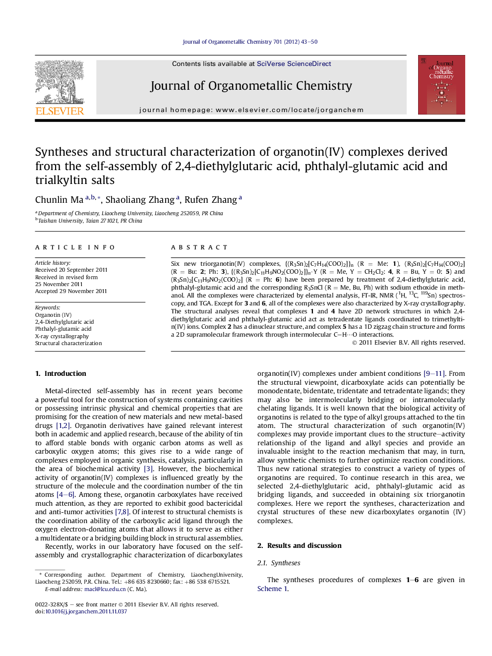 Syntheses and structural characterization of organotin(IV) complexes derived from the self-assembly of 2,4-diethylglutaric acid, phthalyl-glutamic acid and trialkyltin salts