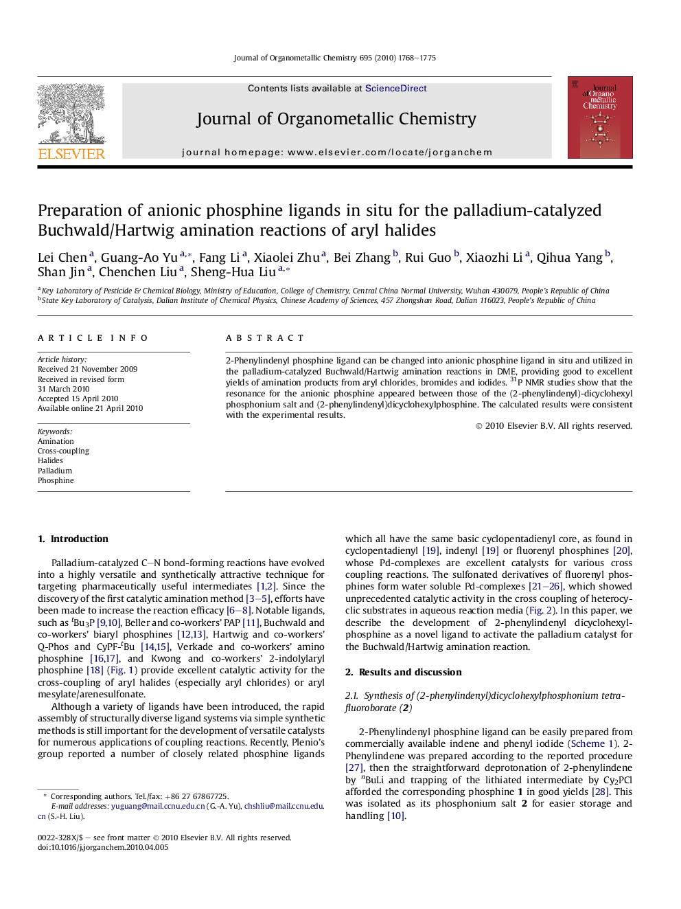 Preparation of anionic phosphine ligands in situ for the palladium-catalyzed Buchwald/Hartwig amination reactions of aryl halides