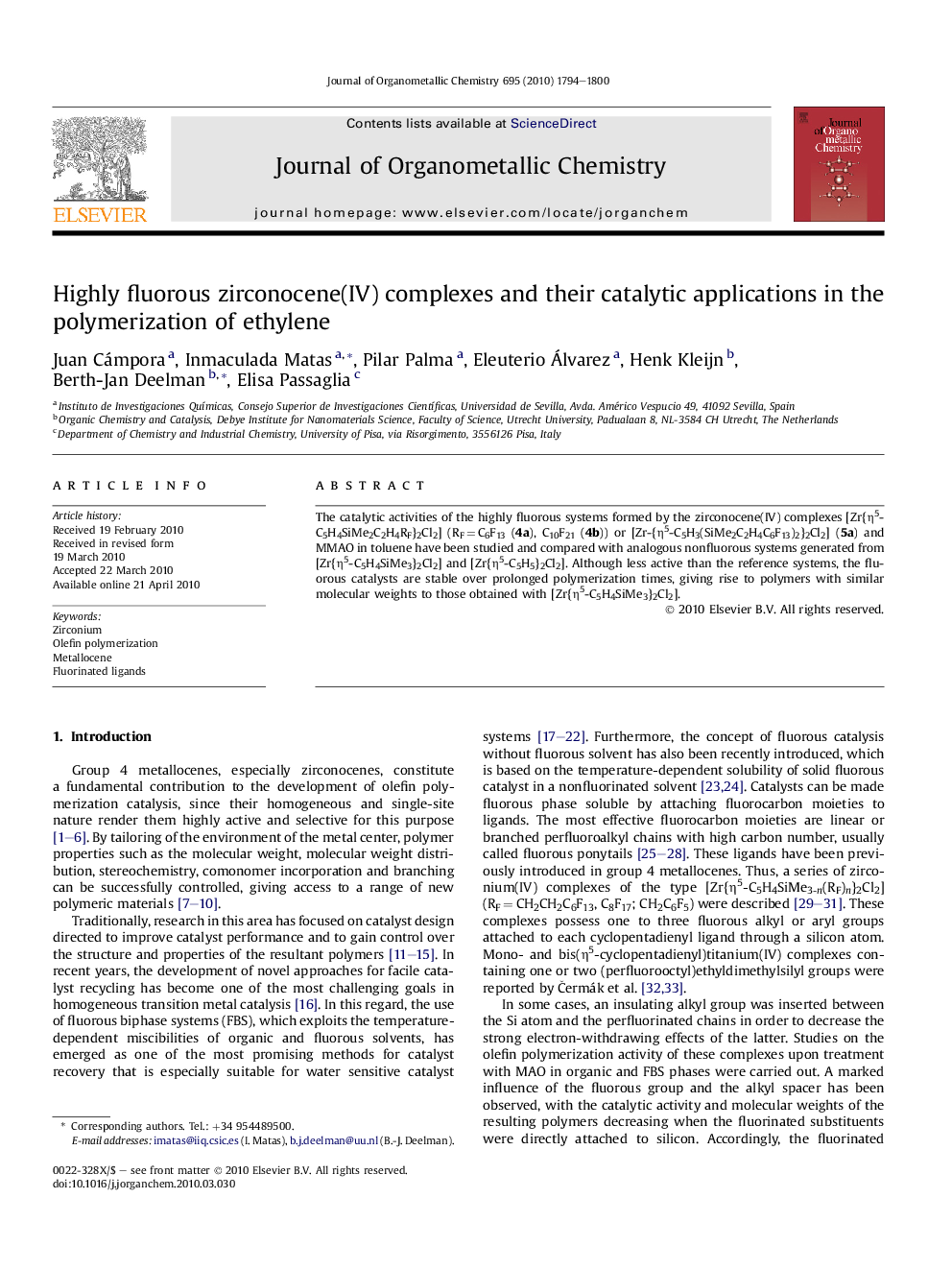 Highly fluorous zirconocene(IV) complexes and their catalytic applications in the polymerization of ethylene