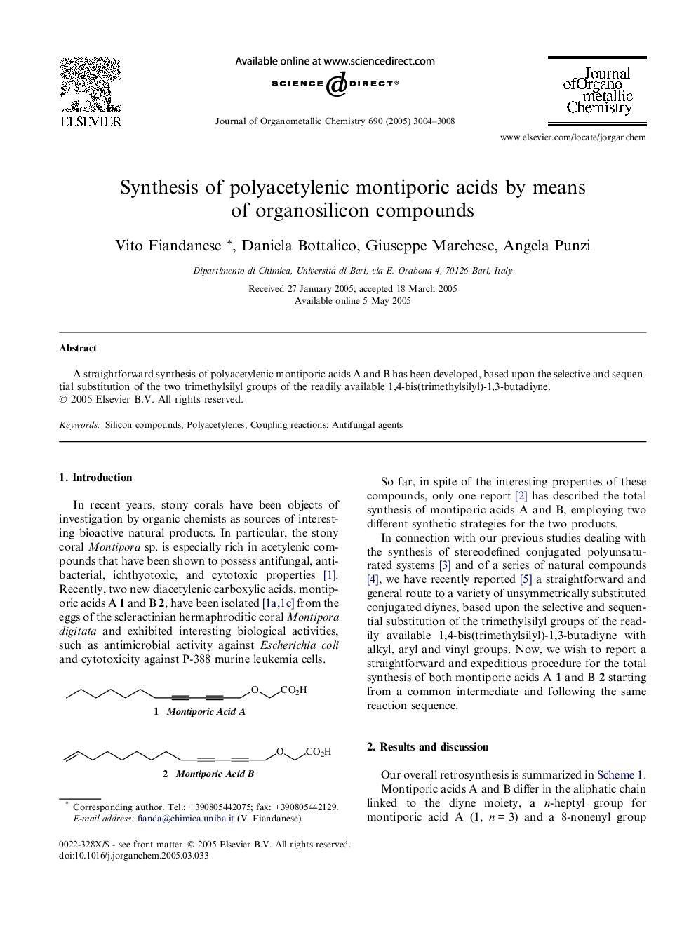 Synthesis of polyacetylenic montiporic acids by means of organosilicon compounds