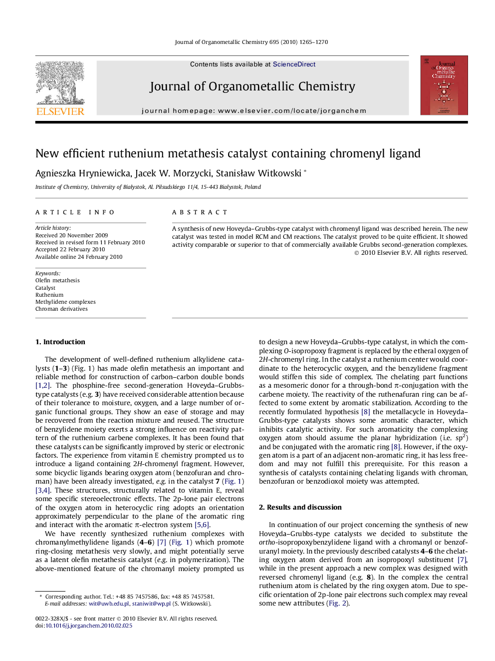 New efficient ruthenium metathesis catalyst containing chromenyl ligand