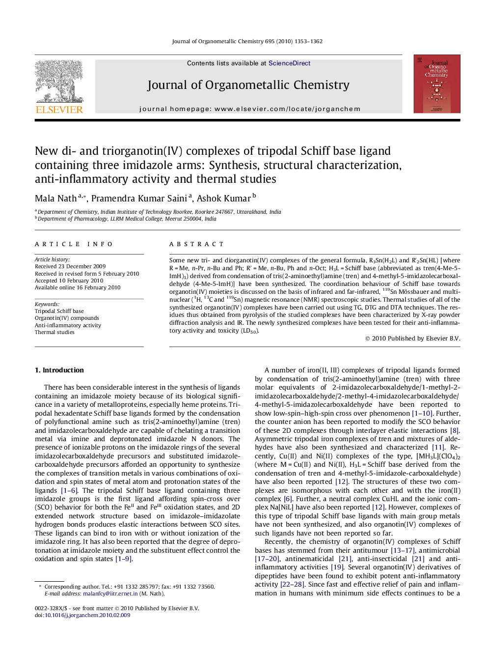 New di- and triorganotin(IV) complexes of tripodal Schiff base ligand containing three imidazole arms: Synthesis, structural characterization, anti-inflammatory activity and thermal studies