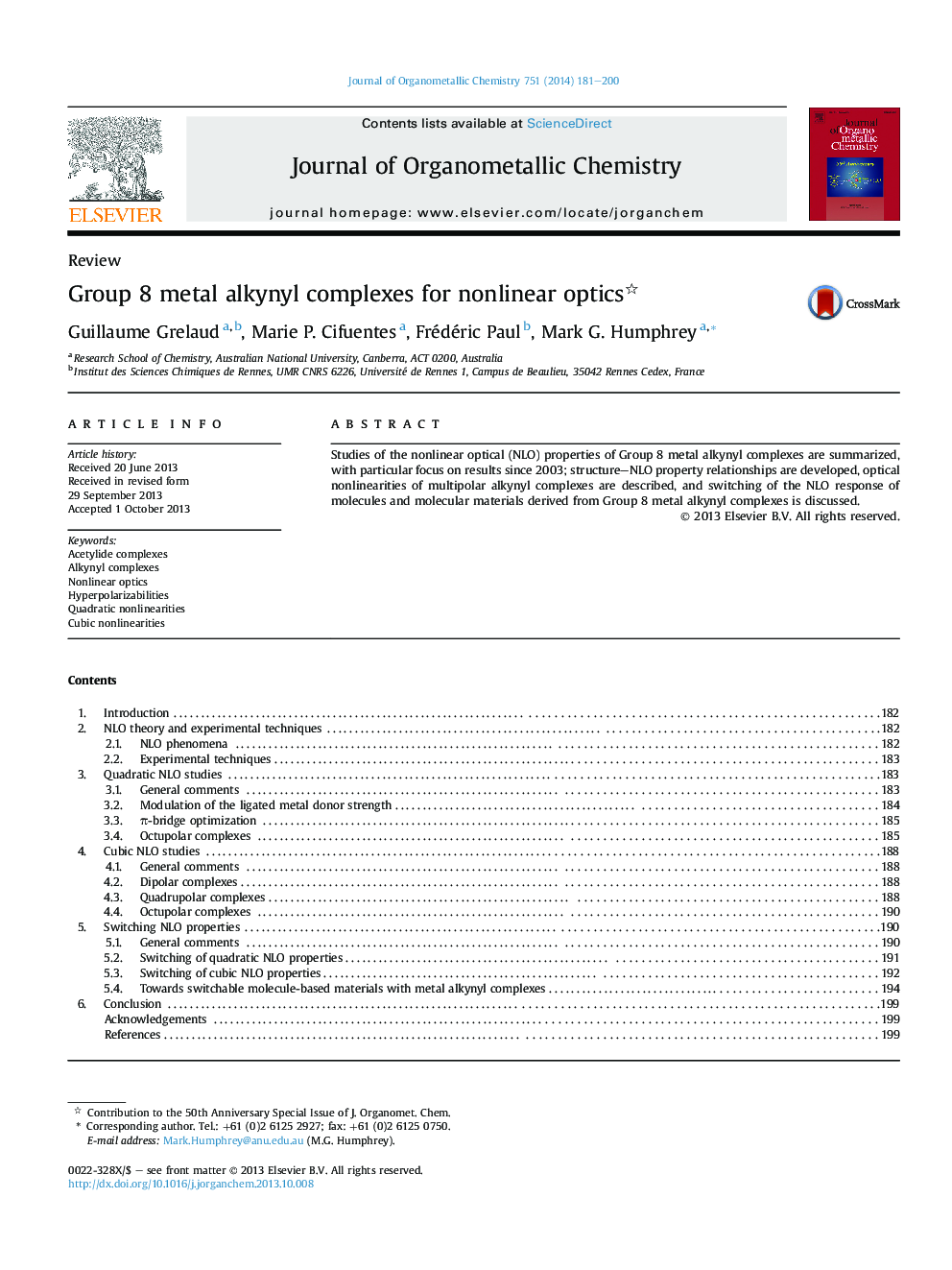 Group 8 metal alkynyl complexes for nonlinear optics 