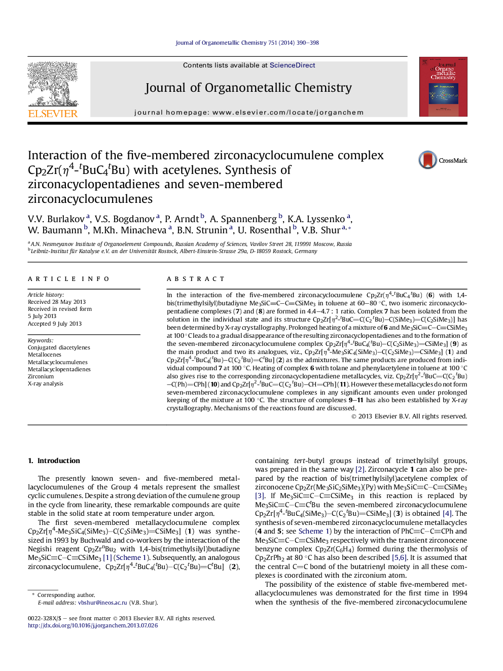 Interaction of the five-membered zirconacyclocumulene complex Cp2Zr(η4-tBuC4tBu) with acetylenes. Synthesis of zirconacyclopentadienes and seven-membered zirconacyclocumulenes