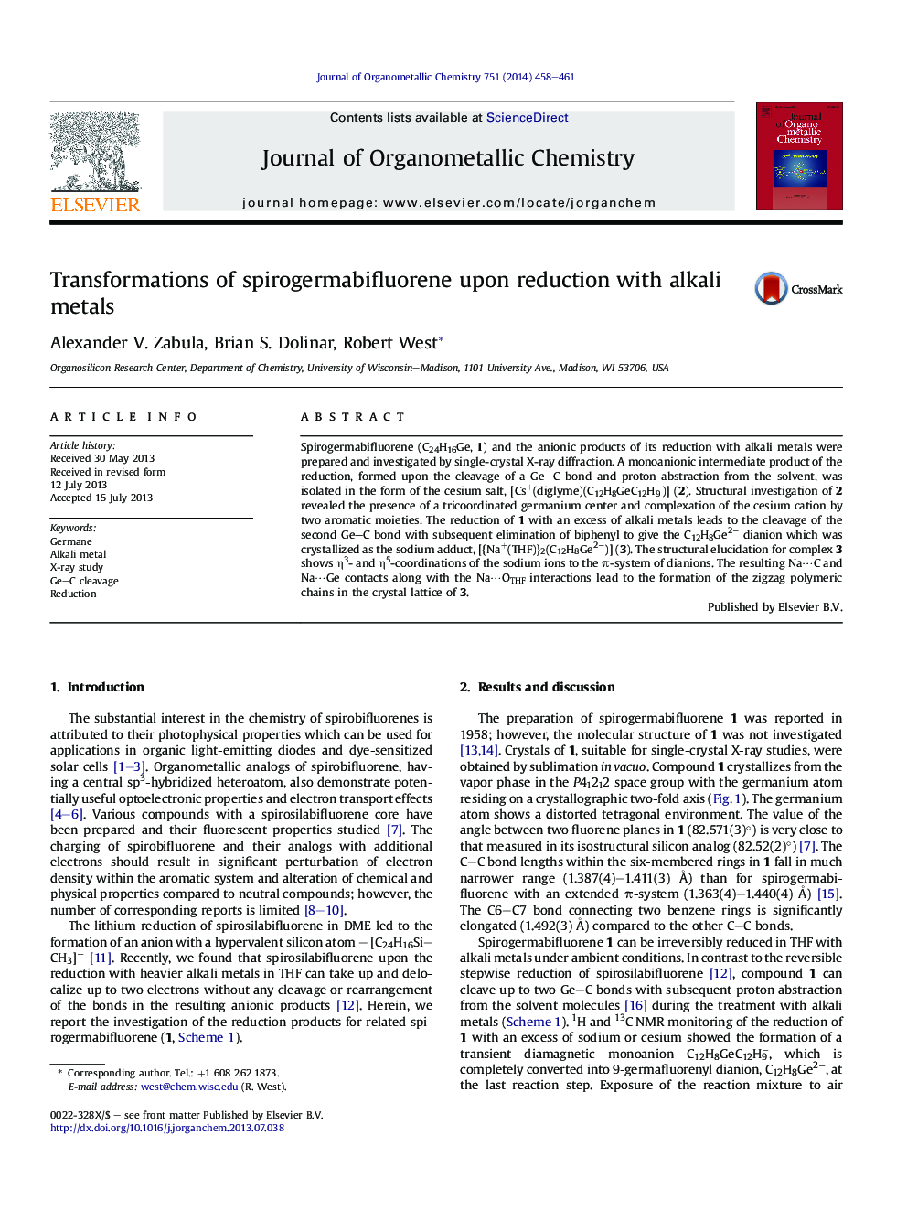 Transformations of spirogermabifluorene upon reduction with alkali metals