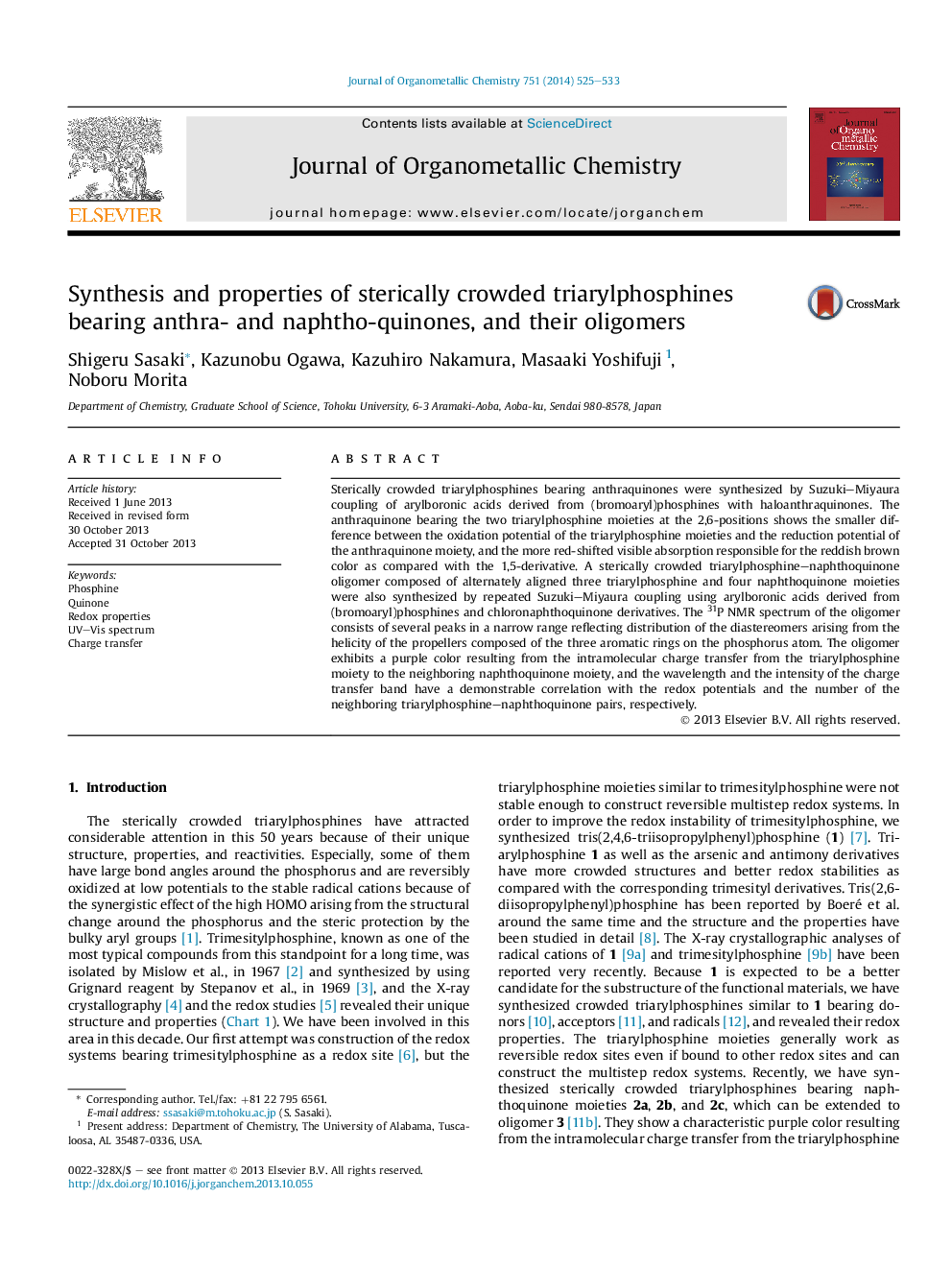 Synthesis and properties of sterically crowded triarylphosphines bearing anthra- and naphtho-quinones, and their oligomers