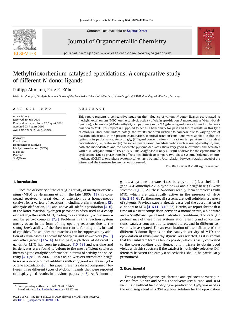 Methyltrioxorhenium catalysed epoxidations: A comparative study of different N-donor ligands