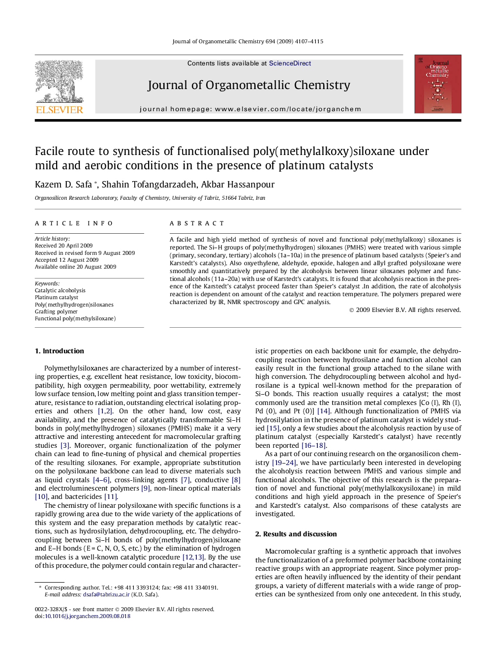 Facile route to synthesis of functionalised poly(methylalkoxy)siloxane under mild and aerobic conditions in the presence of platinum catalysts