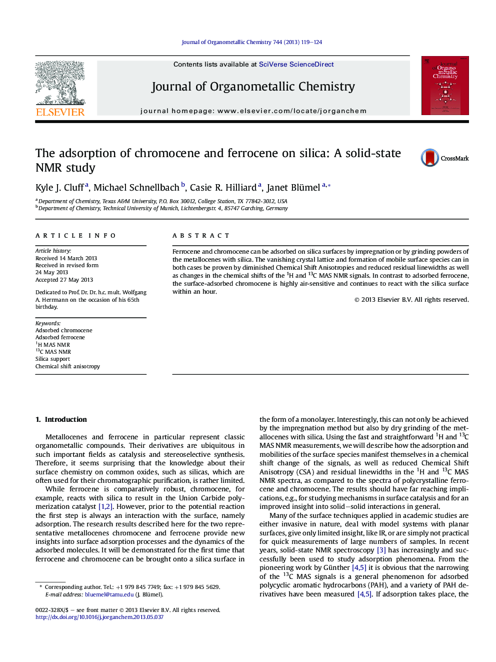 The adsorption of chromocene and ferrocene on silica: A solid-state NMR study