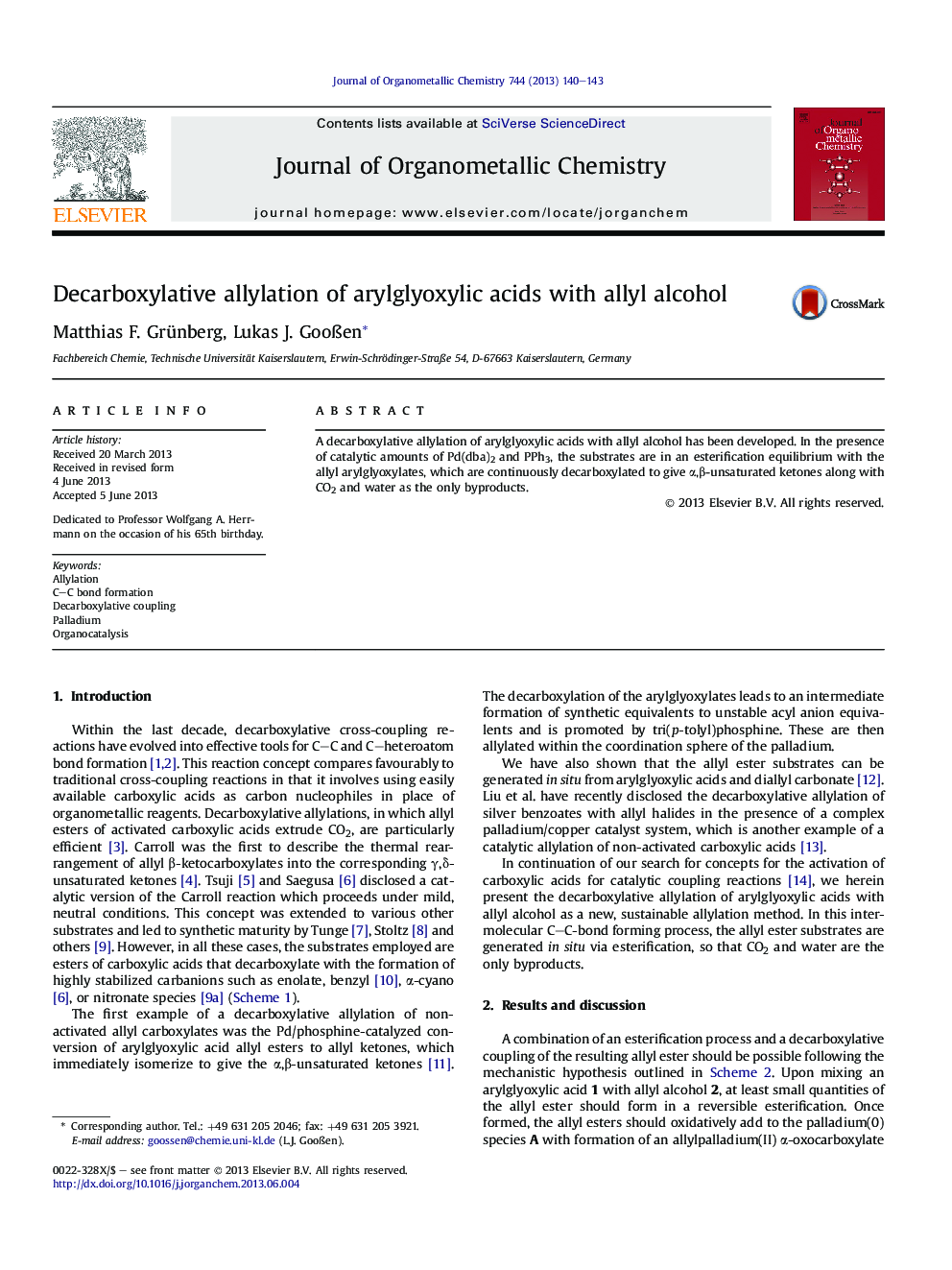 Decarboxylative allylation of arylglyoxylic acids with allyl alcohol