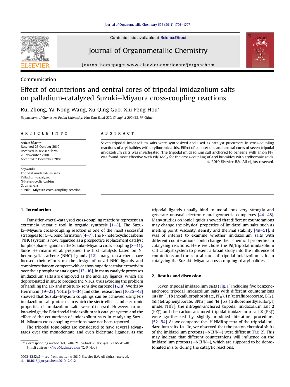 Effect of counterions and central cores of tripodal imidazolium salts on palladium-catalyzed Suzuki–Miyaura cross-coupling reactions