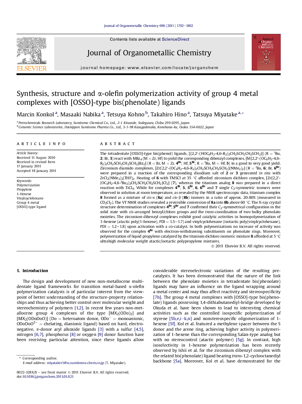 Synthesis, structure and α-olefin polymerization activity of group 4 metal complexes with [OSSO]-type bis(phenolate) ligands