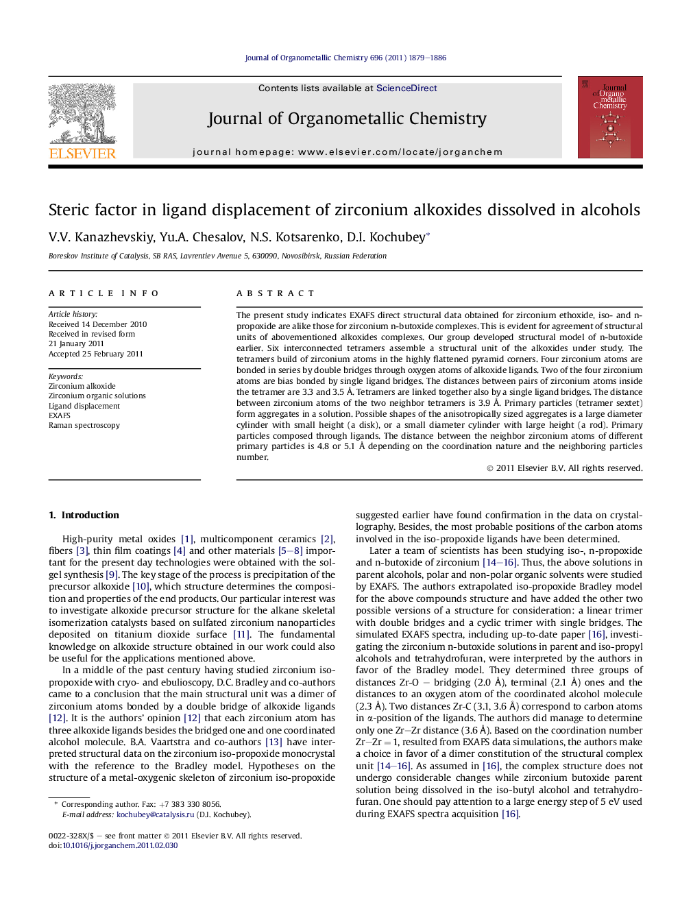 Steric factor in ligand displacement of zirconium alkoxides dissolved in alcohols