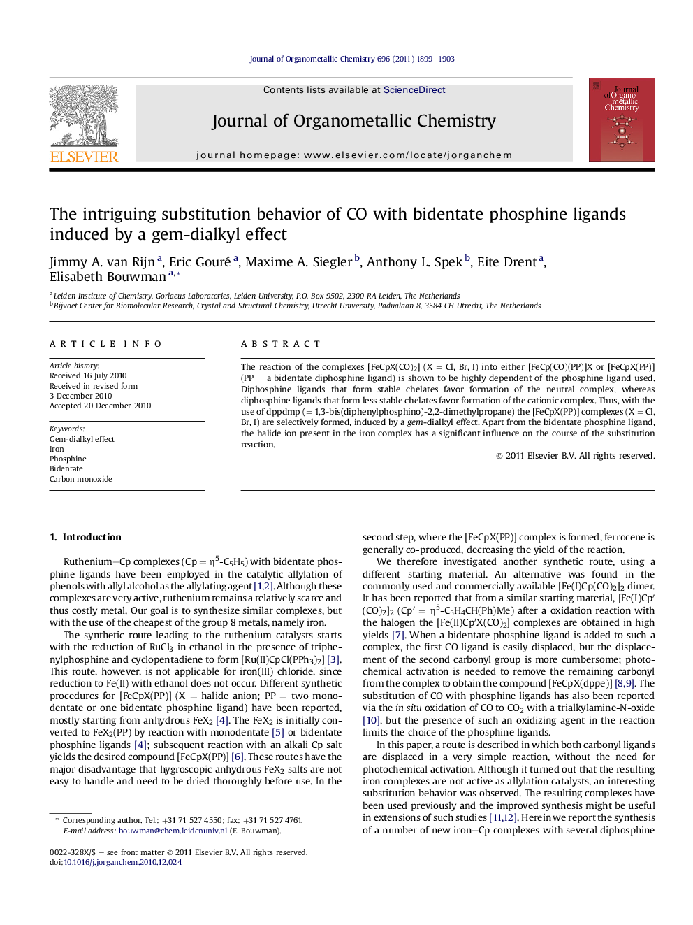 The intriguing substitution behavior of CO with bidentate phosphine ligands induced by a gem-dialkyl effect