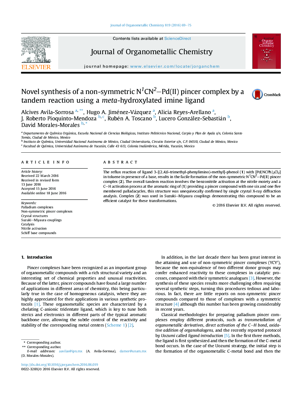 Novel synthesis of a non-symmetric N1CN2Pd(II) pincer complex by a tandem reaction using a meta-hydroxylated imine ligand