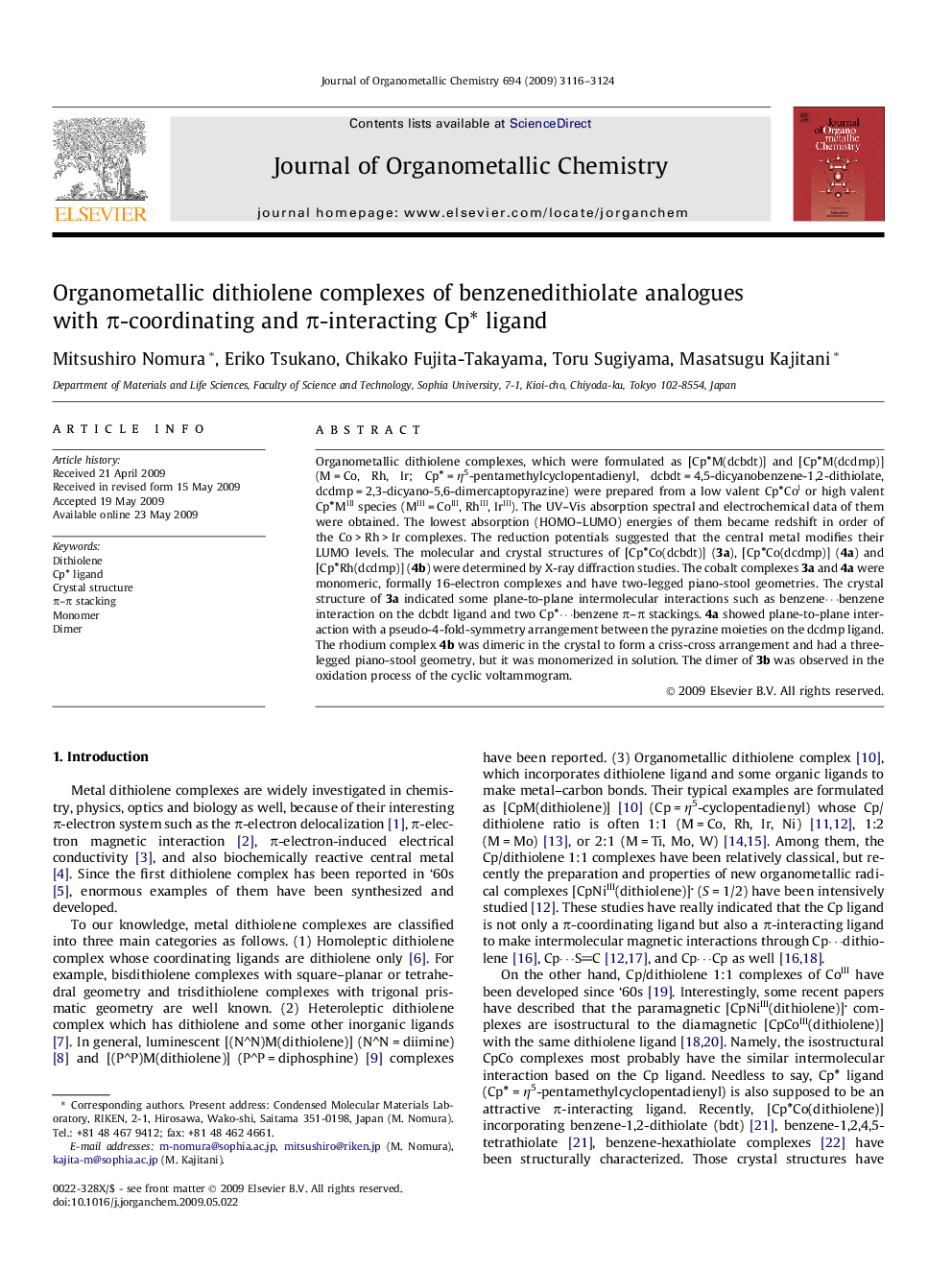 Organometallic dithiolene complexes of benzenedithiolate analogues with π-coordinating and π-interacting Cp* ligand