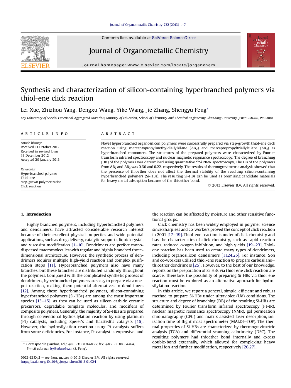 Synthesis and characterization of silicon-containing hyperbranched polymers via thiol-ene click reaction