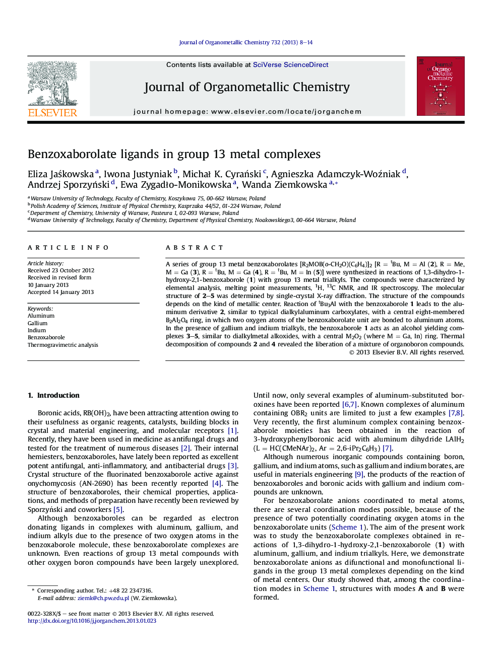 Benzoxaborolate ligands in group 13 metal complexes