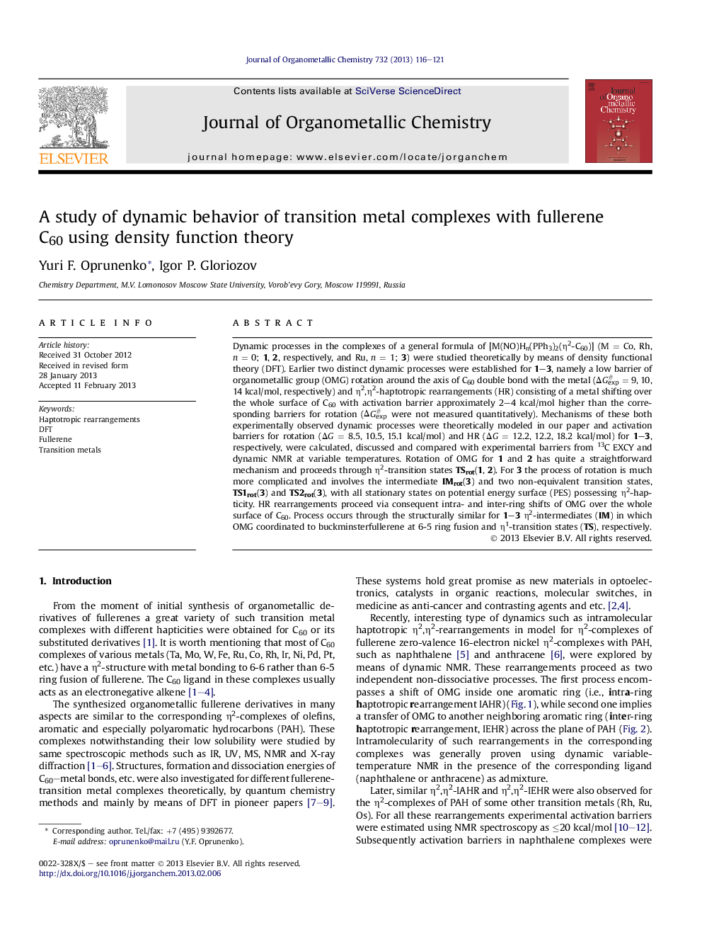 A study of dynamic behavior of transition metal complexes with fullerene C60 using density function theory