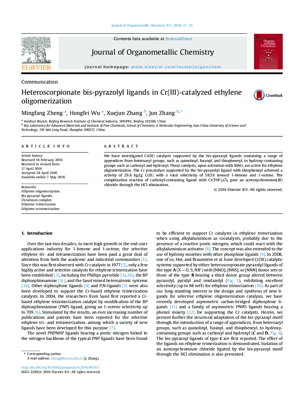 Heteroscorpionate bis-pyrazolyl ligands in Cr(III)-catalyzed ethylene oligomerization