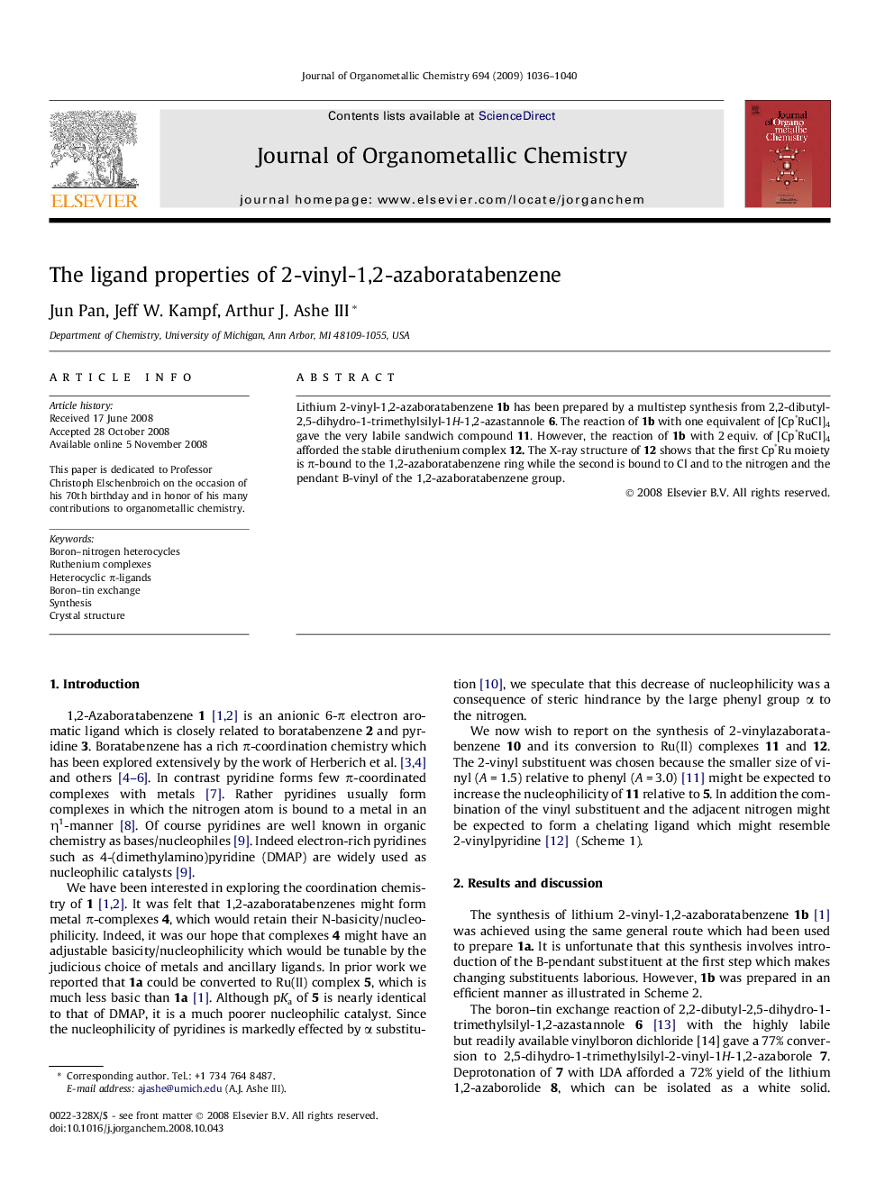 The ligand properties of 2-vinyl-1,2-azaboratabenzene