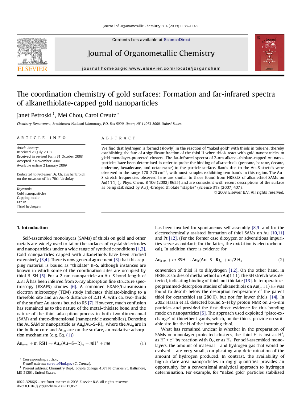 The coordination chemistry of gold surfaces: Formation and far-infrared spectra of alkanethiolate-capped gold nanoparticles