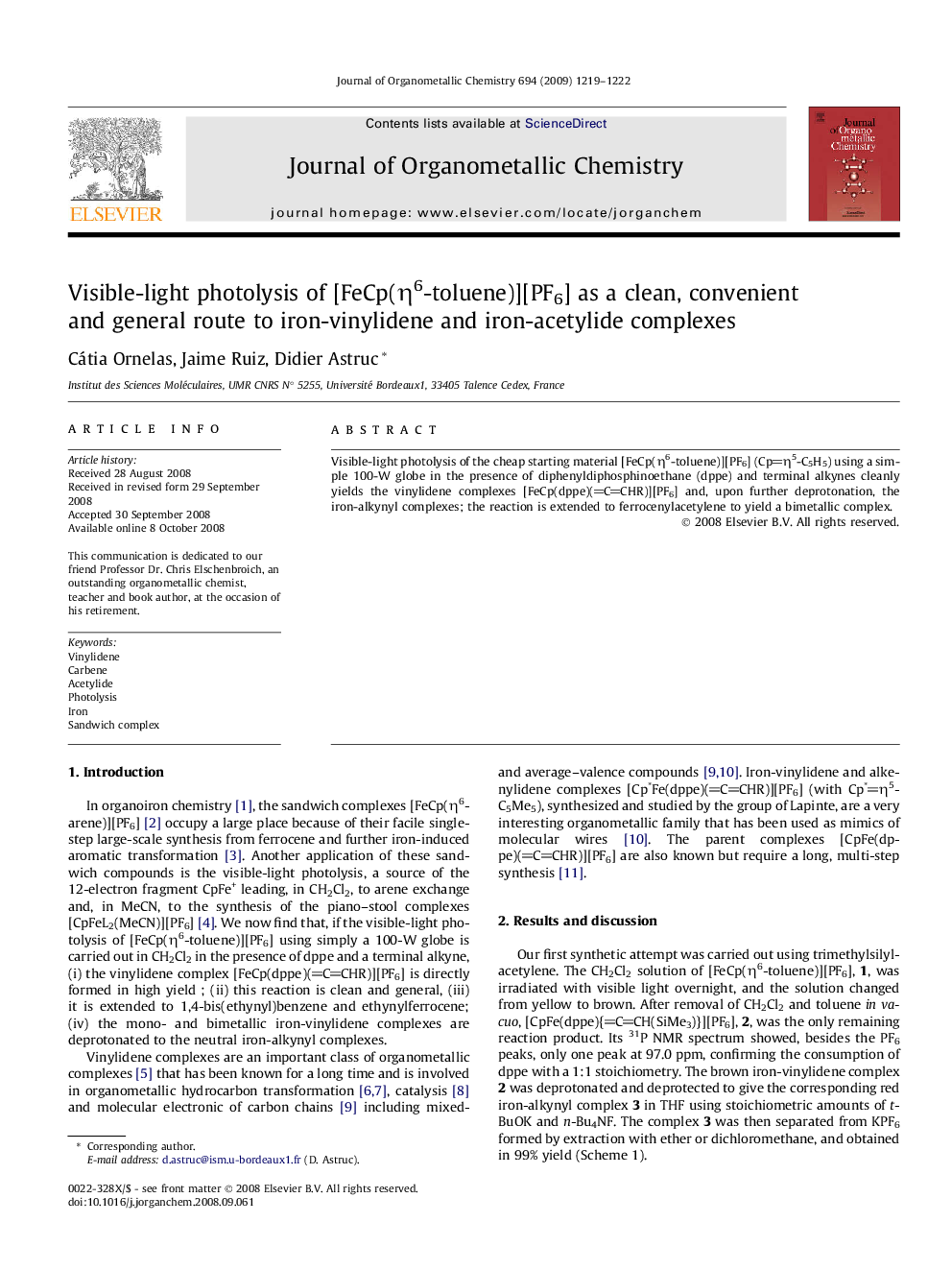 Visible-light photolysis of [FeCp(η6-toluene)][PF6] as a clean, convenient and general route to iron-vinylidene and iron-acetylide complexes